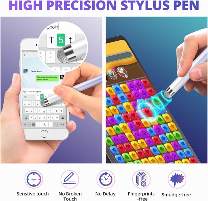 Extra Long Stylus pens for Touch Screens [5 Pack Fiber mesh Tips] Compatible for iPad iPhone Android Tablet Laptop Surface Chromebook High Sensitivity &amp Fine Point Capacitive Pen