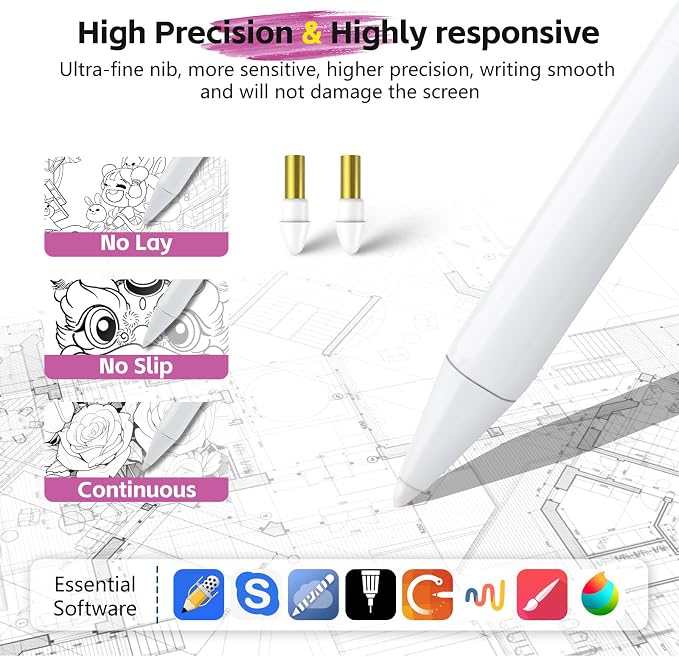 QLAYA iPad 10th/9th Generation Pencil with Palm Rejection Fast Charging | Magnetic Stylus Pen for Apple iPad A16-6th iPad Mini 5-7th iPad Air 5th/4th/M2/M3/M4 iPad Pro 11/12.9/13/M4/M5 White