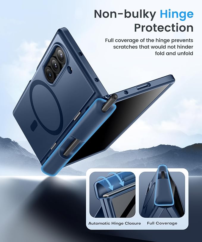BERFY Magnetic for Samsung Galaxy Z Fold 6 Case with Privacy Screen Protector, [Compatible with MagSafe][Anti Spy]Built-in S Pen Holder & Kickstand, Full-Body Shockproof Phone Case for Z Fold 6, Blue
