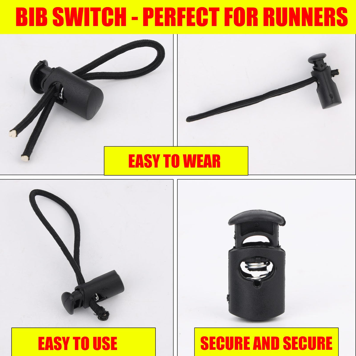 Gosknor 8pcs Bib Holder for Runners, Black Race Bib Toggles Clip Pins Boards Snaps Running Number Fasteners Belt for Marathons Essentials Accessories