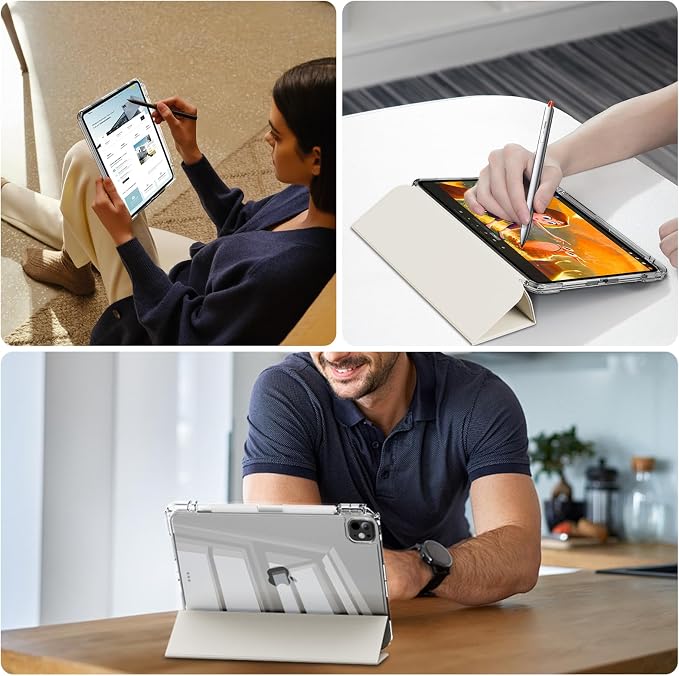 Case for iPad Pro 11 Inch Case (M5/M4) 2025/2024 Black | Pencil Holder 2 in 1 Detachable Trifold Sliding Cover Clear Hard Back Shell Supports Pencil Pro Charging