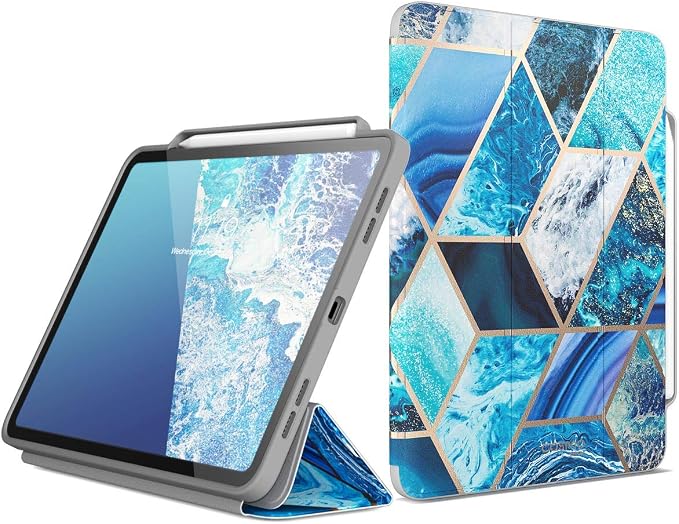 i-Blason Cosmo Case for New iPad Pro 12.9 Inch (2022 2021 2020 Release) Full-Body Trifold Stand Protective Case Smart Cover with Auto Sleep/Wake &amp Pencil Holder (Marble)