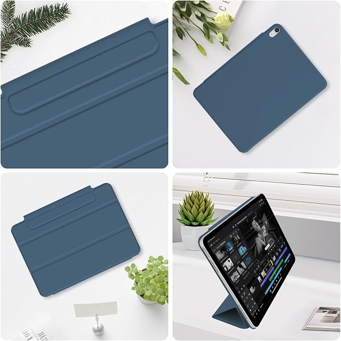 for iPad Air 13 inch M4/M3/M2 Case (2026/2025/2024Model A3268/A3269/A3271) Auto Sleep/Wake and Magnetic Closure Slim Trifold Stand Case PU Leather Cover Support Apple Pencil Pro Black