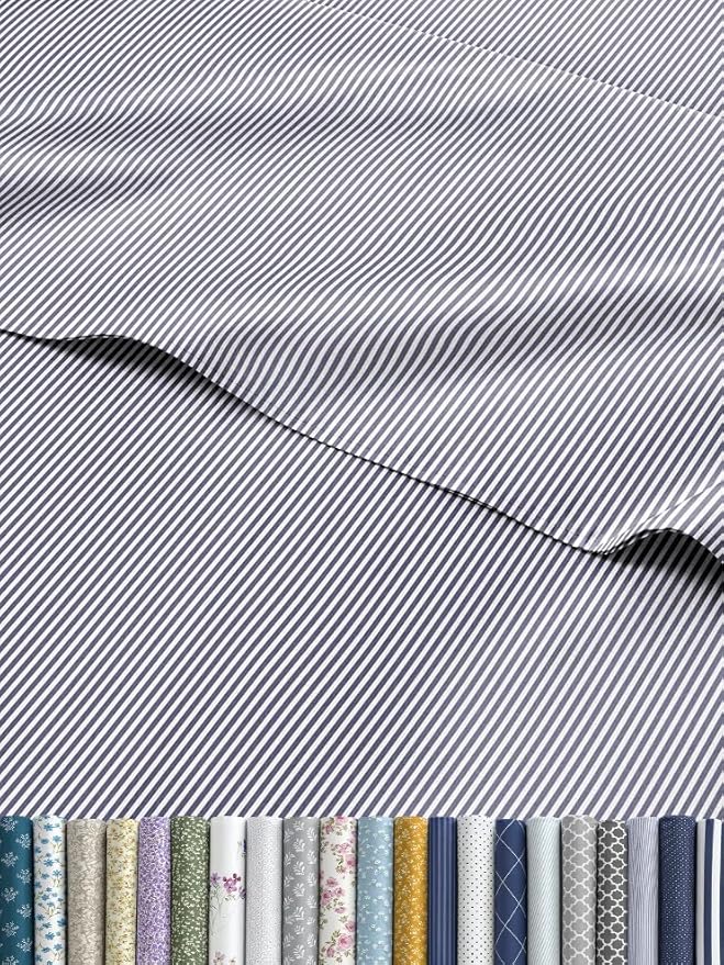 Blue and White Striped Sheets - 1 Flat & 1 Fitted Sheet & 2 Pillowcases w/ Deep Pockets - Cozy, Wrinkle & Fade Resistant - Ultra-Soft, Breathable and Cooling - Luxury Pinstripe Bedding - Full Size