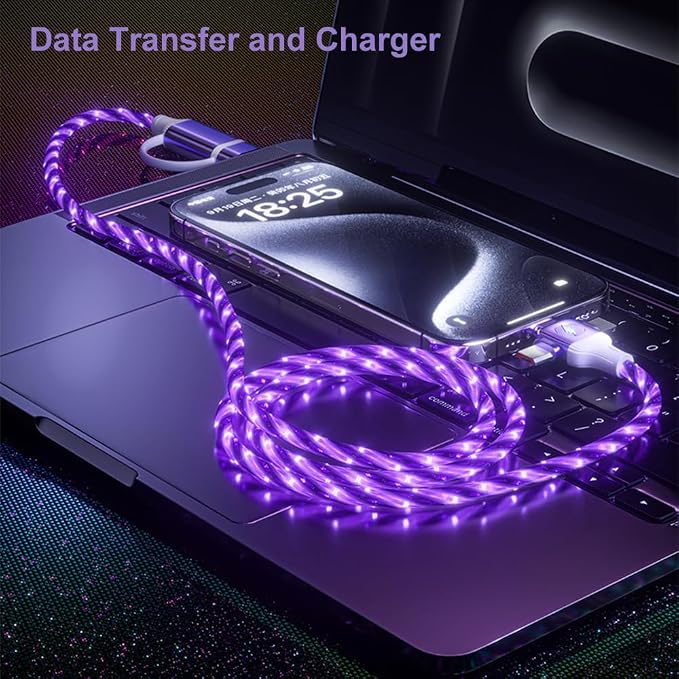 IHAO Multi Ports Charger Cable 3 Combinations in One Cable USB A to USB C/Micro USB PD Fast Charging Cord Lighted Up LED Flowing Compatible with Almost All Kinds of Electric Device-39Inches Blue