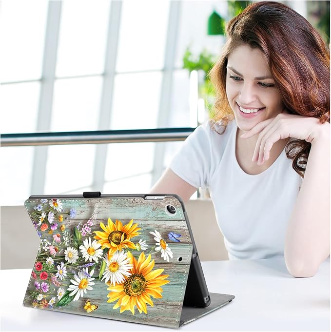 Vimorco for iPad 9th/8th/7th Generation Case 10.2-inch Pencil Holder/Pocket | for iPad Air 3rd Generation Case 10.5-inch for iPad Pro 10.5 Inch Cases Hand Strap Adjustable Angle Beach Path Scenery