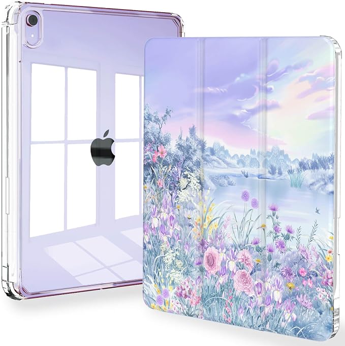 Feams Case for iPad mini 7 A17 Pro 2024/iPad Mini 6 2021 Slim Lightweight Trifold iPad mini 7 A17 Pro Case 8.3 Inch 2024 Clear Back Cover with Pencil Holder &amp Auto Sleep Blue Bow
