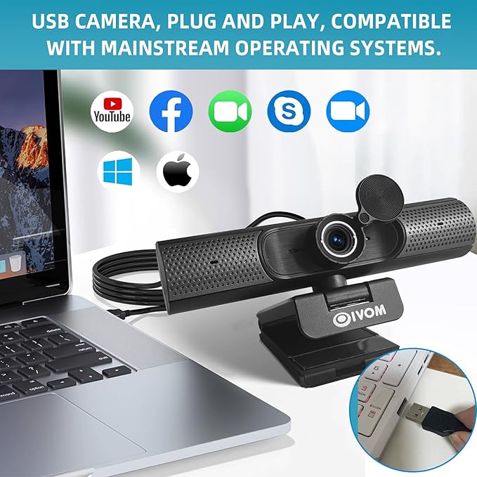 Oivom Webcam with Microphone and Speaker, 1080P Web Camera for Desktop Computer Laptop, USB Camera with Physical Privacy Cover,Plug and Play, Streaming Webcam, Wide Angle PC Cam (1080p mic Speaker)