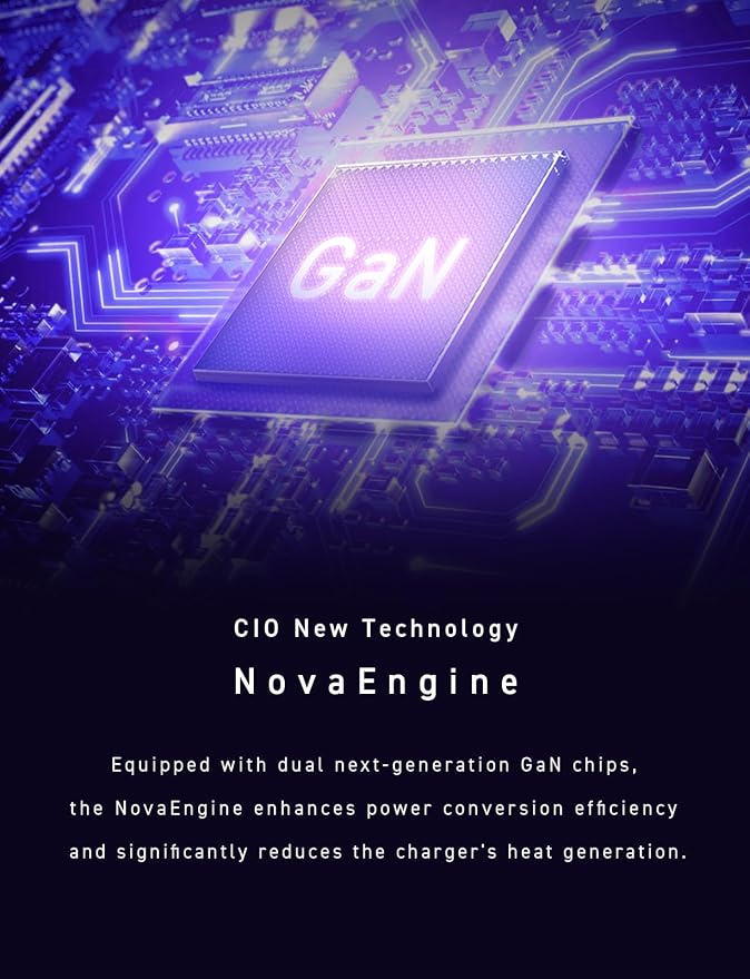 CIO NovaPort Duo II 67W2C Dual USB-C GaN Fast Charge Block (Black) | Compact 2-port fast charging wall adapter 67W max output for laptop phone and tablet