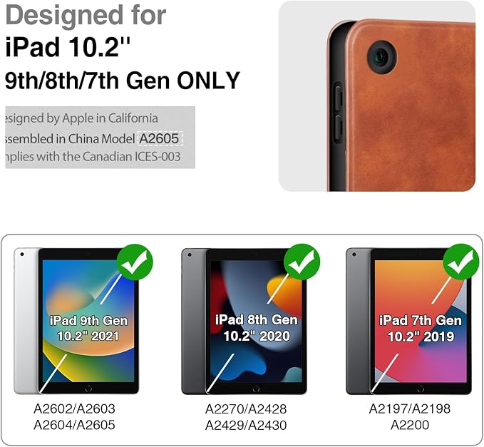Antbox Case for iPad 9th Generation/iPad 8th/7th Generation 10.2'' Black | Built-in Pencil Holder Vegan Leather Auto Sleep/Wake