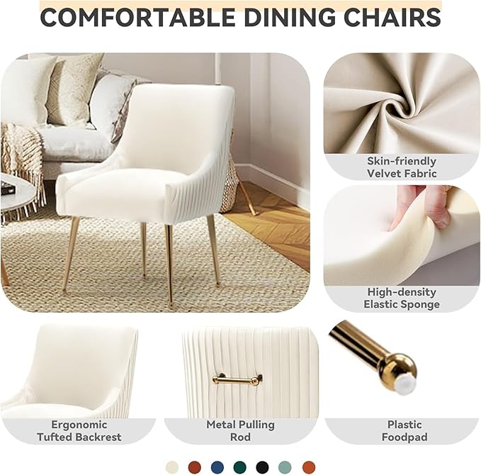 Dining Chairs, Accent Chairs Set of 4, Modern Upholstered Kitchen Dining Room Chairs with Gold Legs, Fabric Tufted Velvet Living Room Chairs for Reception Room Bedroom Guest Room (Beige)
