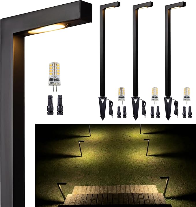 Brass Low Voltage Path Lights, 12V Landscaping Pathway Light IP65 Waterproof, Wired Walkway Lighting Outdoor, LED Black for Lawn Backyard with 3W 270LM 3000K Soft White G4 Bulb (4 Pack)