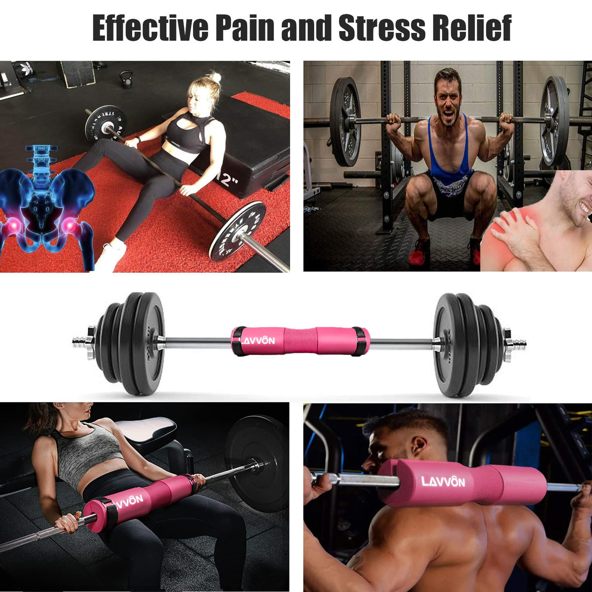 Squat Pad - Foam Barbell Pad for Squats Cushion, Lunges & Bar Padding for Hip Thrusts - Standard Weight Bar Pad - Provides Cushion to Neck and Shoulders While Training (Pink)