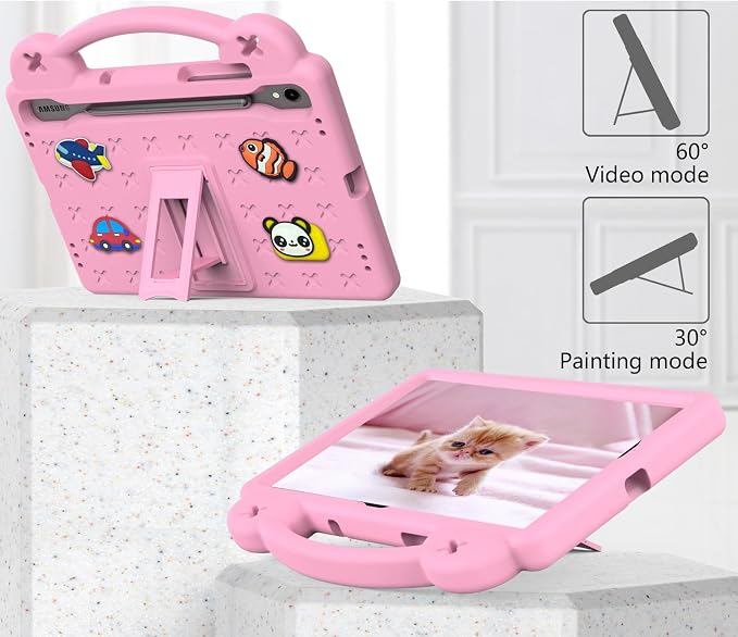 Kids Tablet Case with Built-in Kickstand and Handle Shockproof Cute Cover Lightweight Compatible with Samsung Galaxy Tab A7/S6 Lite 10.4” Pink