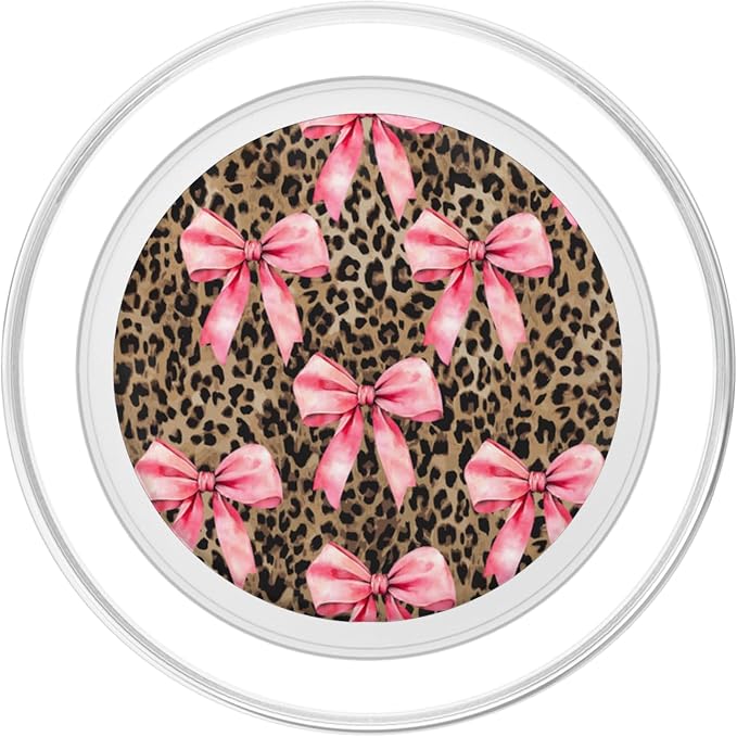 Coquette Light Pink Ribbon Bow on Cheetah Leopard Print PopSockets Adhesive PopGrip