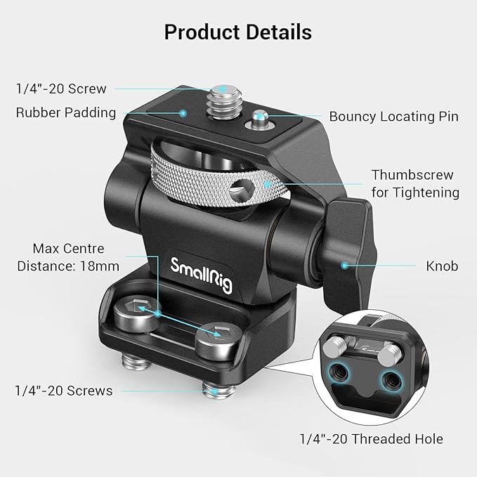 SmallRig Monitor Mount Swivel 360° and Tilt 180° Adjustable Bracket with 1/4"- 20 Screws for 5" and 7" Monitor