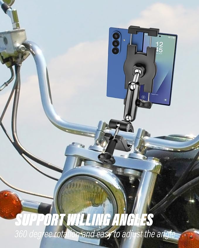Z Fold Motorcycle Mount - [Foldable Phone Friendly] Bike Tablet Holder Bicycle Handlebar Tablet Clamp Scooter Phone Clip for Samasung Galaxy Fold 7 6 5 4 3 2 Tabs Google Pixel Pro iPad iPhone