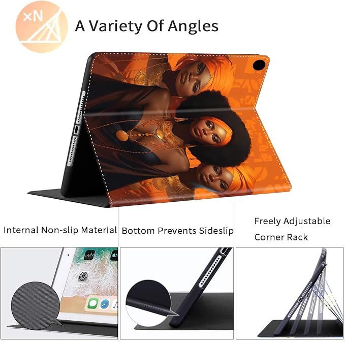 Case for iPad Pro 11 Inch 2022/2021/2020 (4th/3rd/2nd Gen) for iPad Air 5th / 4th Generation 10.9 Inch (2022/2020) Durable Shockproof Protective Cover，Black Woman Queen Afro Design