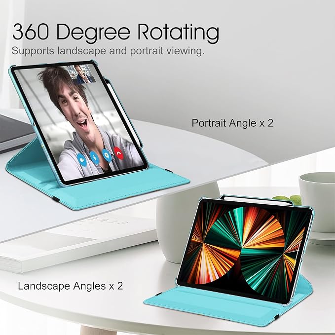 Fintie Rotating Case for iPad Pro 12.9-inch 6th/5th/4th/3rd Generation | 360° Swivel Stand Landscape &amp Portrait Viewing Shockproof Protective Cover Pencil Holder Auto Sleep/Wake Black