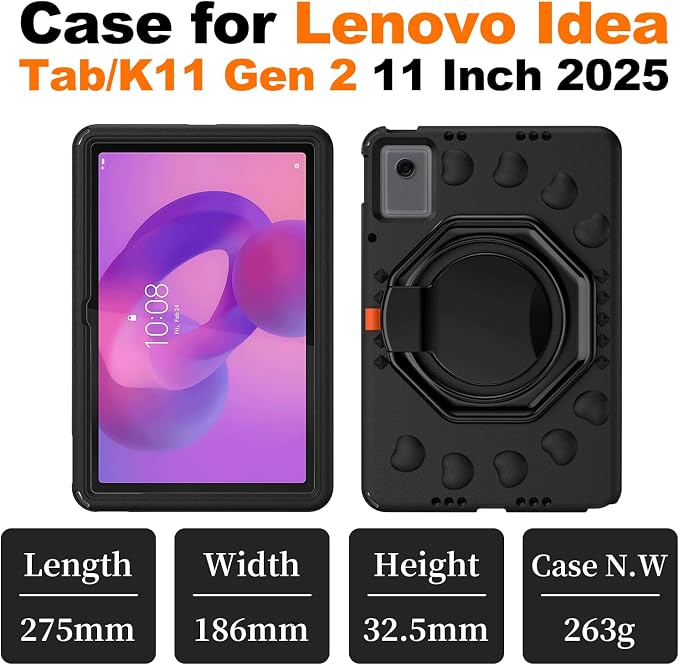 for Lenovo Idea Tab Plus Case 12.1 2025 with 360° Rotating Stand Handle and Pencil Holder New EVA Shockproof Cover for Kids Adults Home School Office Outdoor Black