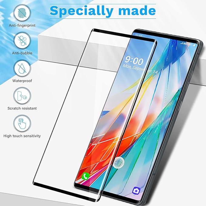 for LG Wing 5G 3D Curved Screen Protector [2pack] Full Coverage HD Clear Anti-Scratch Anti-Fingerprint Tempered Glass Screen Protector for LG wing [Black]
