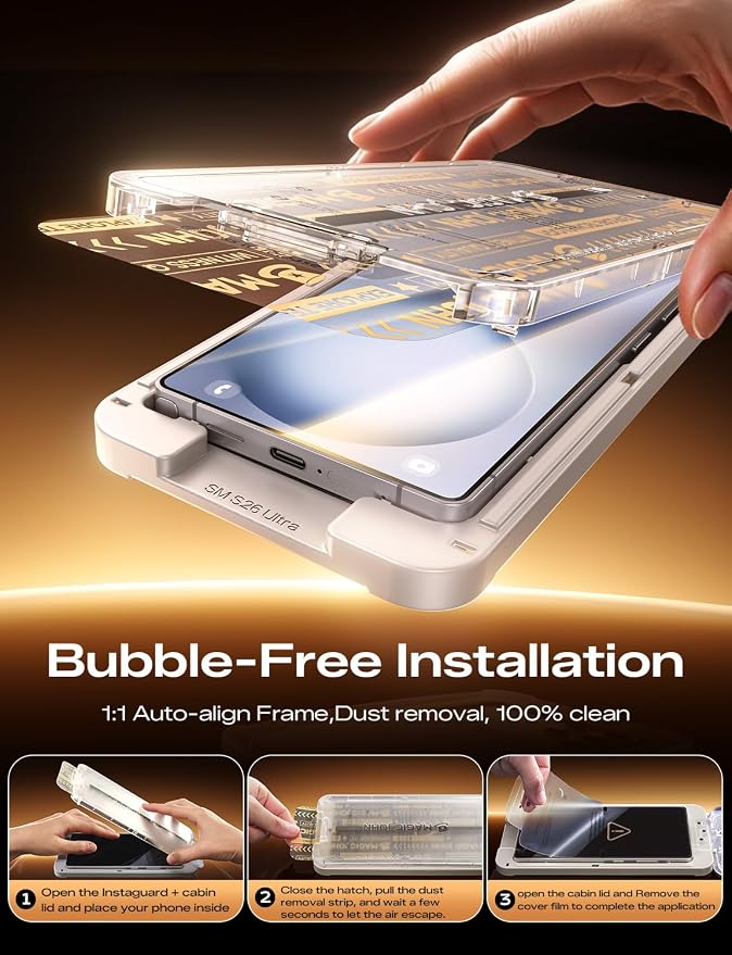 MAGIC JOHN 2 Pack 3rd Gen Screen Protector for Samsung Galaxy S26 | One-Pull Easy Install Smooth Touch Auto-Align Screen Support Fingerprint Unlock 9H Glass Anti-Scratch