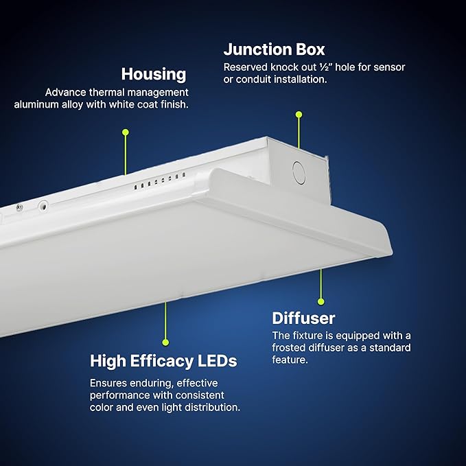 4 FT Linear LED Shop Lights, 225W, 30,626LM Bay Ceiling Shop Light for Commercial & Industrial Use, Non-Maintenance Shop Lights for Workshop, Garage Light, 5000K Daylight, Dimmable 1-10V