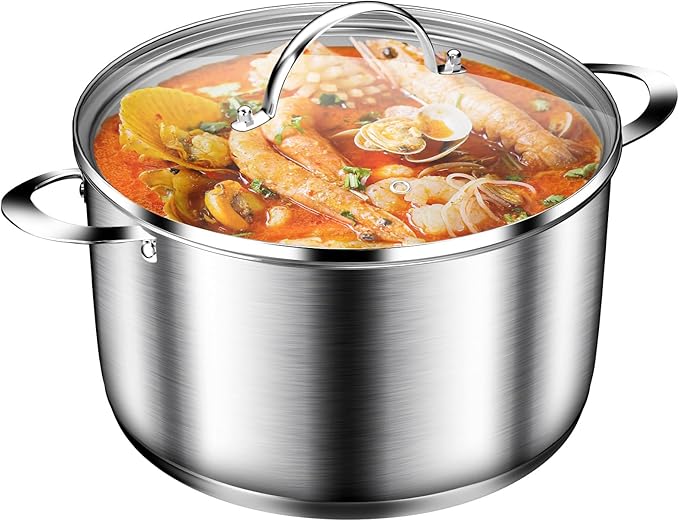 STOCKPOT Cooking Pot, Stainless Steel Stock Pot with Glass Lid, 6 Quart Soup Pot, Induction Compatible, Dishwasher Safe