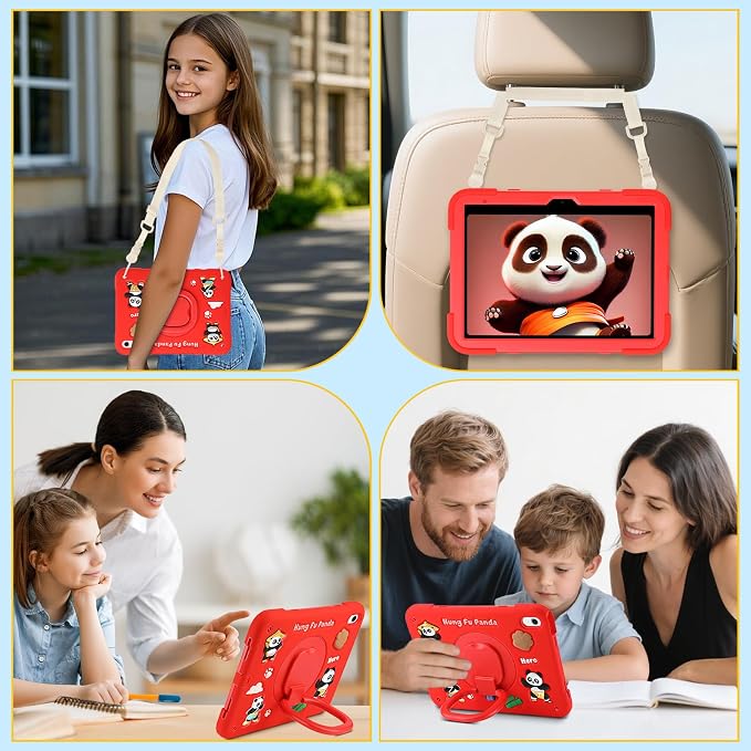 Case for iPad A16 11th Generation 11 Inch 2025 iPad 10th Generation 10.9 Inch 2022 Silicone 3D Panda Design Kids Case Heavy Duty Protection with Kickstand/Pencil Holder/Strap