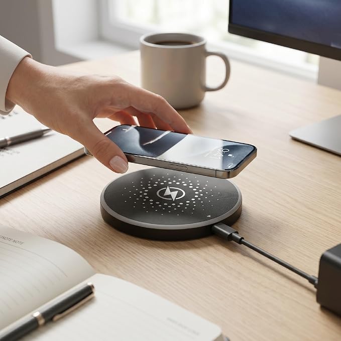 Magnetic Wireless Charging Pad 15W Fast Charging with Overcurrent Overheat Protection and Built in Magnet for iOS 16 17 Phone Wireless Device (Black)
