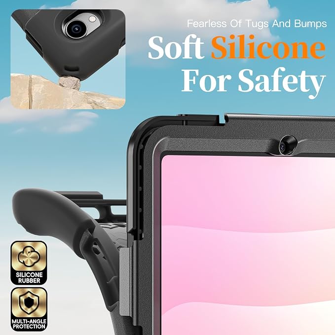 Case for Galaxy Tab S10 FE+ 13.1 2025 with Screen Protector+360 Rotating Hand Strap&ampStand+Shoulder Strap (Black)
