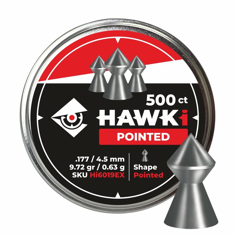 Hawki Airgun Pellets .177cal/4.5mm Caliber (9.72gr/0.63 g) 500 ct Hi6019EX Pointed