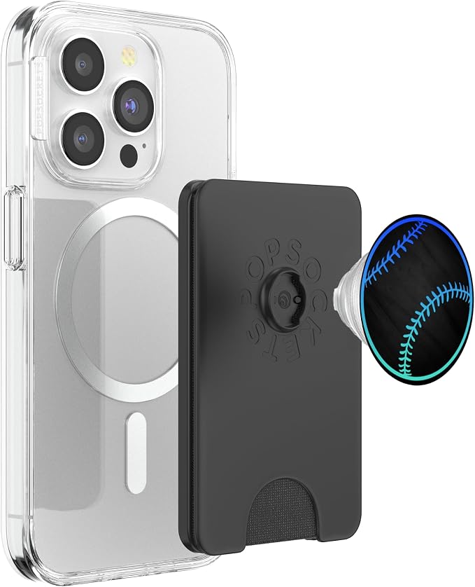 Turquoise Teal Blue Baseball Softball On a Black PopSockets Adhesive PopGrip
