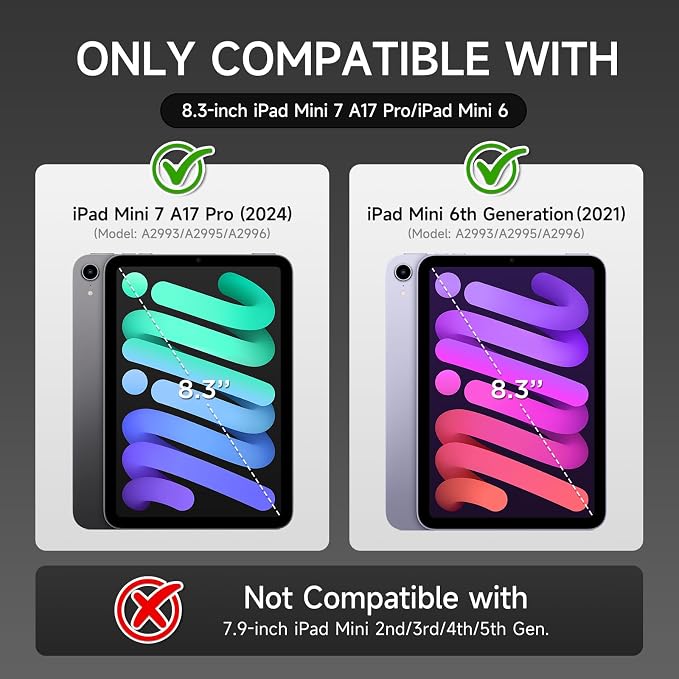 kenke Smart Case for iPad mini 7 A17 Pro/iPad mini 6 8.3 Inch Black | iPad Mini Case 2024/2021 Detachable Magnetic Clear Hard PC Back Slim Trifold Stand Cover Auto Wake/Sleep Touch ID