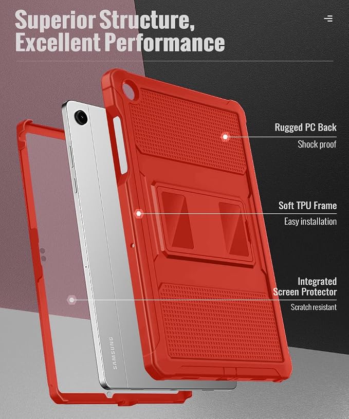 MoKo Shockproof Case Fit Samsung Galaxy Tab A11+ Plus/ A9+ 11 Inch | Full Body Rugged Stand Back Cover with Built-in Screen Protector for Galaxy Tab A11+/ A9+ Tablet Light Gray