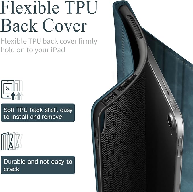 Antbox Case for iPad (A16) 11th (11'')/ 10th Generation (10.9'') Black | High Grade Skin-Touch Vegan Leather Built-in Pencil Holder Auto Sleep/Wake Function
