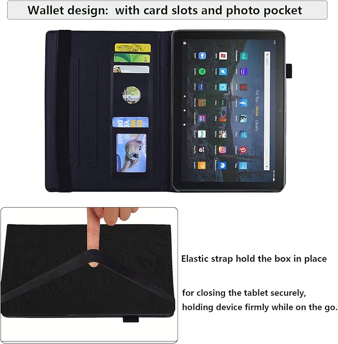 for Kindle Fire HD 8 Tablet (only Fits 10th Generation) &amp Fire HD 8 Plus 8 Case 2020 with Stand/Pencil Holder/Card Pocket/Elastic Band Embossed PU Leather Floral Cover Brown Peacock Flower