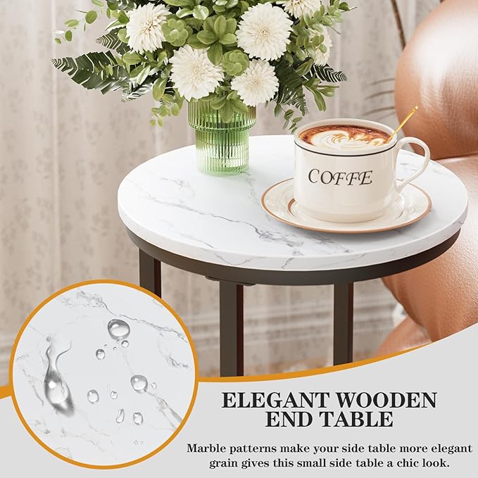 C Shaped end Table,Wood Round Side Table for Couch,Small Sofa Table with Metal Frame for Bedroom,Living Room,Bedside,Black Color(11.81" D x 11.81" W x 23.62" H)