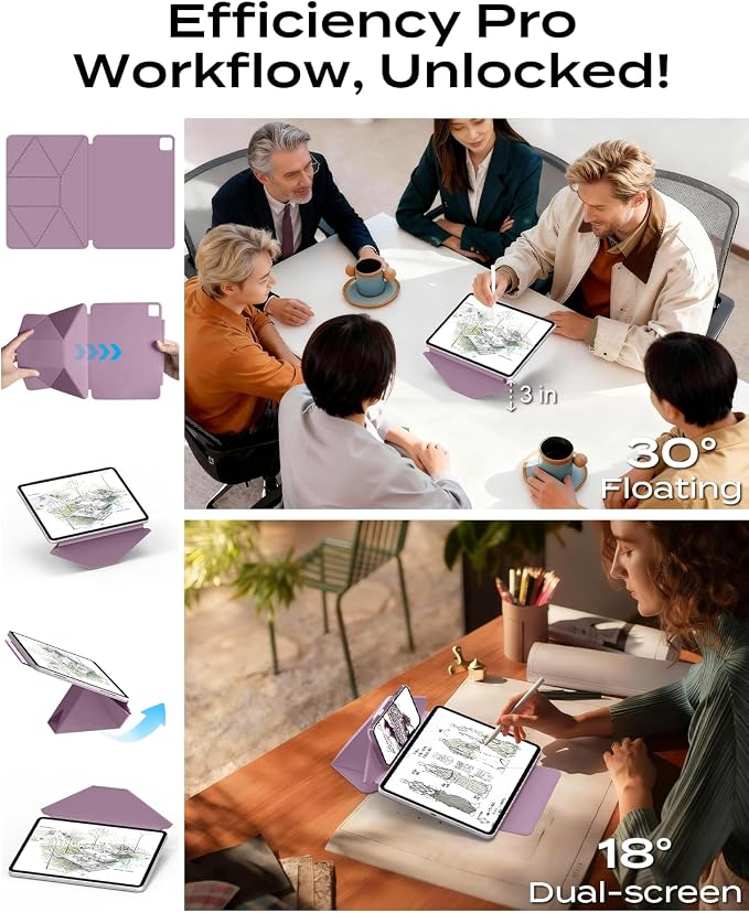 JKSML Dynamic Folio Case for iPad Air M4/M3/M2 11 &amp Air 4th/5th Gen 10.9 Detachable Pencil Holder 20+ Multi-Angle Origami Cover Slim &amp Ergonomic &amp Powerful Magnetic - Black