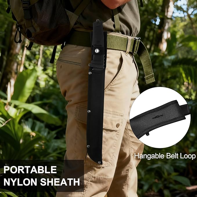 16.5" Machete for Cutting Trees Heavy Duty, Full Tang Machete Knife with Ergonomic Non-Slip Rubber Handle and Sheath, 0.22" Thick Machette for Yard Work, Clearing Brush, Camping and Outdoor