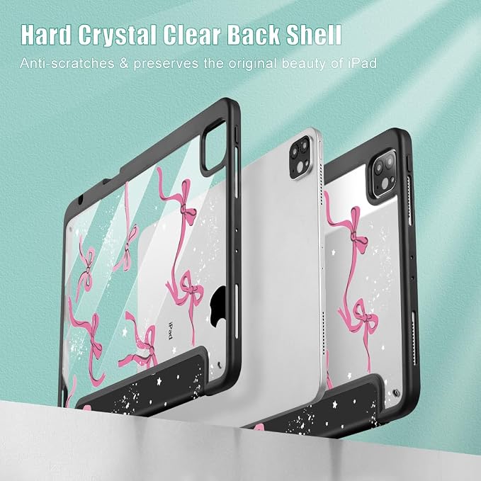 Tuiklol for iPad Pro 11 Inch 4th / 3rd / 2nd / 1st Gen (2022 2021 2020 2018) Case -Built-in Pencil Holder Shockproof Cover Clear Transparent Back Shell with Auto Wake/Sleep Black Flower