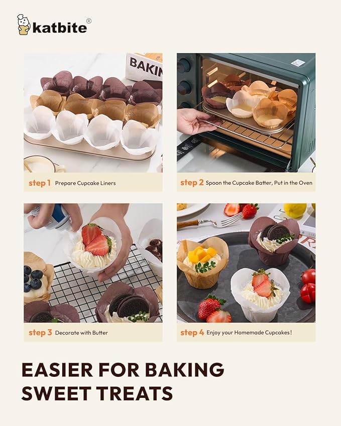 Katbite Lotus Tulip Cupcake Liners 200PCS, Premium Parchment Baking Liners