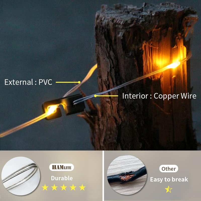 HAMLITE Camping String Lights,2 in 1 Outdoor Waterproof Portable Stowable String Light with 5 Lighting Modes(32.8Ft), USB Camping Lights, Rechargeable String Lights for Yard Hiking,Christmas