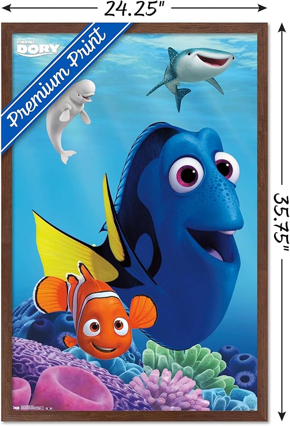 Trends International Disney Pixar Finding Dory - Dory Wall Poster, 22.375" x 34", Mahogany Framed Version