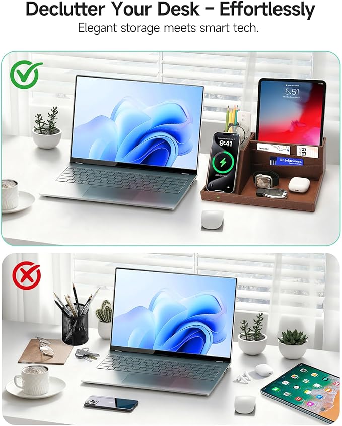 Fast Wireless Charging Station with Desk Organizer for iPhone 17/16/15/15 Pro/14/14 Pro Max/14 Pro/14 Plus/13/13 Pro Max/13 Pro/and iPhone 12/11 Series Nightstand Desktop Organizer for Home Office