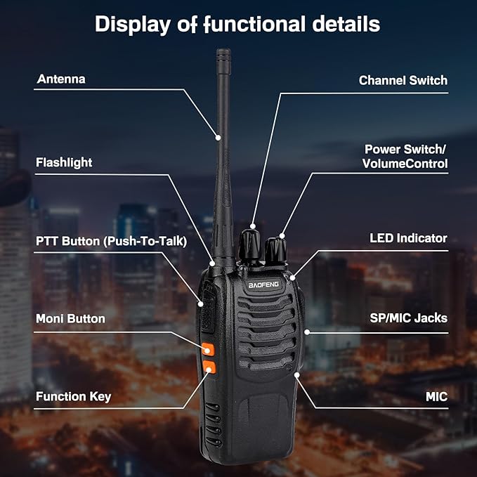 Baofeng Walkie Talkies 888S Rechargeable Long Range with Earpieces for Adults, 16 Channel Professional Radio Handheld Two Way Radios Li-ion Battery and Charger Included (6pack with 6earpiece)