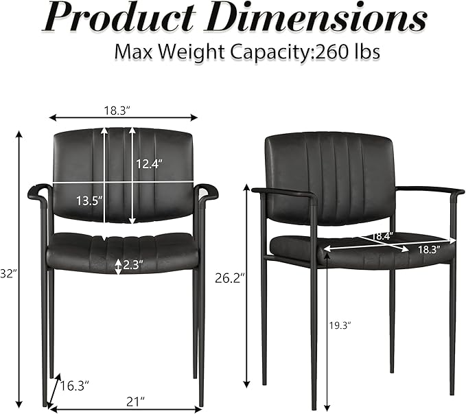 Mid-Century Modern PU Leather Dining Chairs Set of 4, Upholstered Kitchen Chairs with Arms and Metal Legs Adjustable Feet for Kitchen Dining Room(Black)