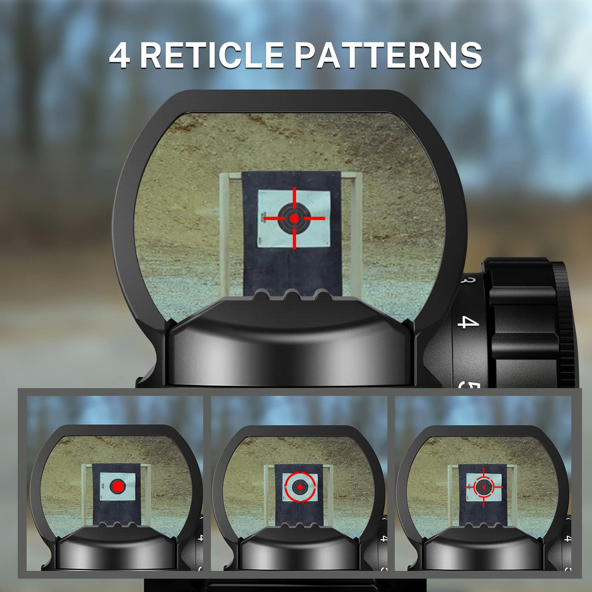 EZshoot Reflex Sight with 4 Reticles Red Dot Sight, Reflex Holographic Optic Scope with 20mm Rail Mount ，Absolute Co-Witness