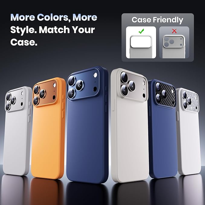 for iPhone 17 Pro Camera Lens Protector - 12FT Shatterproof | Military Grade Protection Strong Adsorption 9H+ Tempered Glass Camera Screen Full Protective Cover Case Friendly Black