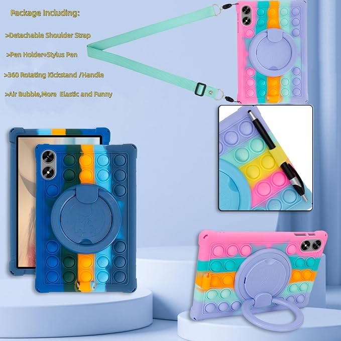 Silicone Tablet Case 360 Rotating Stand/Handle and Shoulder Strap Stylus Pen Soft Cover Compatible with Frameflow P10_ASHARECLOUD P10_T/P10C 10.1 inch Black